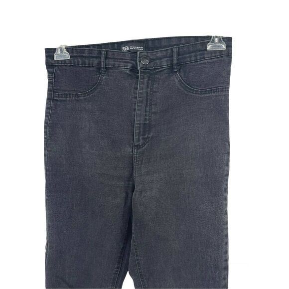 Zara Super High Rise Jeans Black Skinny Distressed Size 10 Punk Rock Stretch - Picture 4 of 6